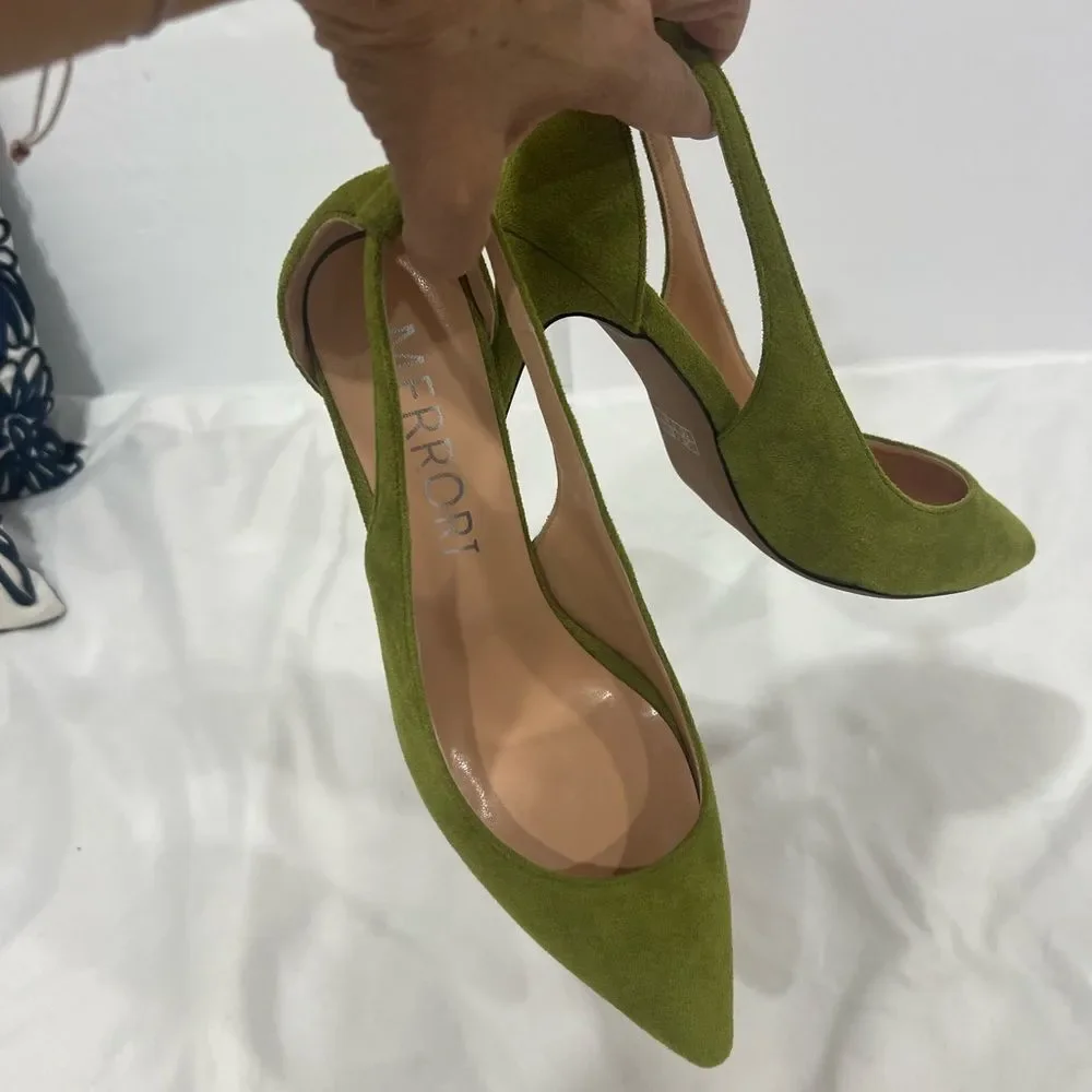 Olive Green Pointed Toe Slingback Heels